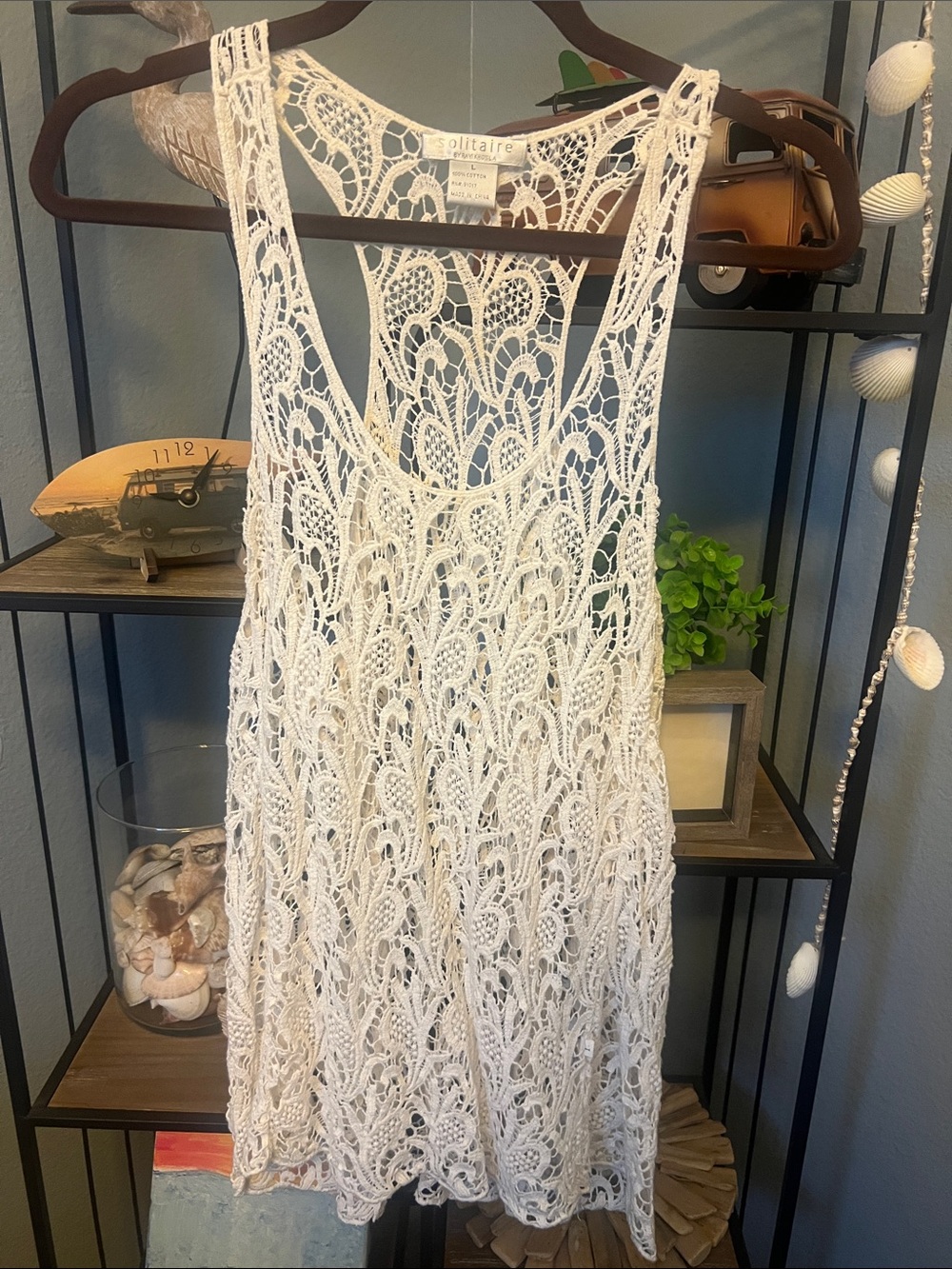 Like NEW Solitaire Ivory Crochet Cover-Up Tank size L
